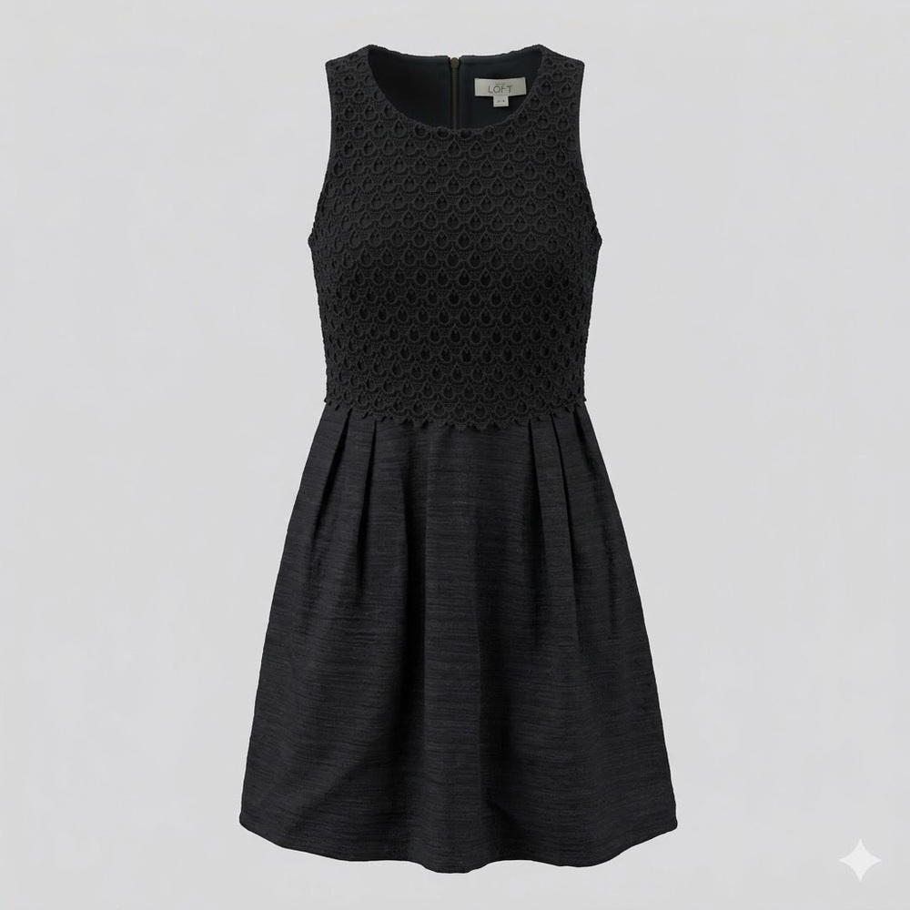 LOFT Scalloped Lace Bodice Fit & Flare Dress - Size 10 Black